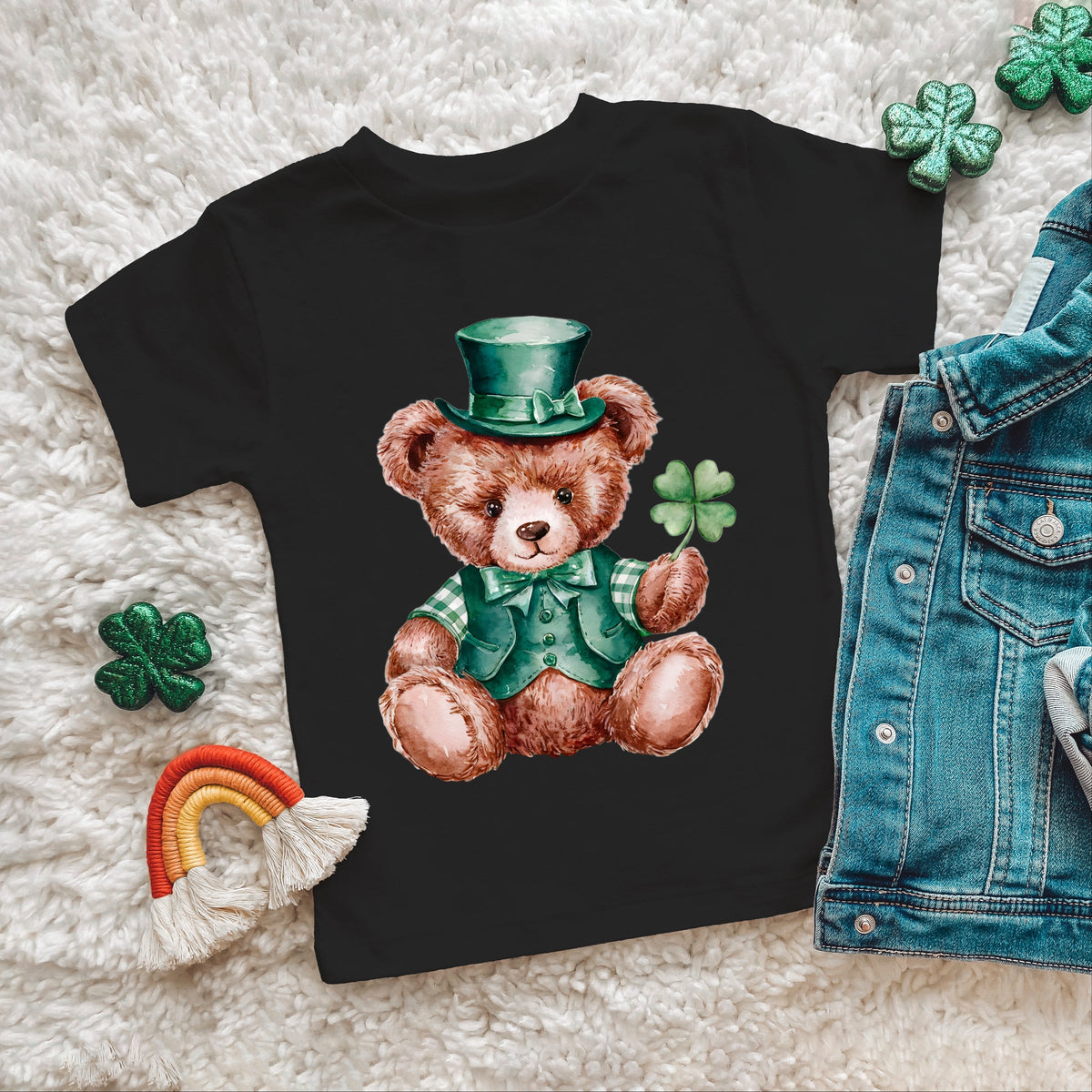 St. Patrick's Bear Clover - Toddler Short Sleeve Graphic T-Shirt