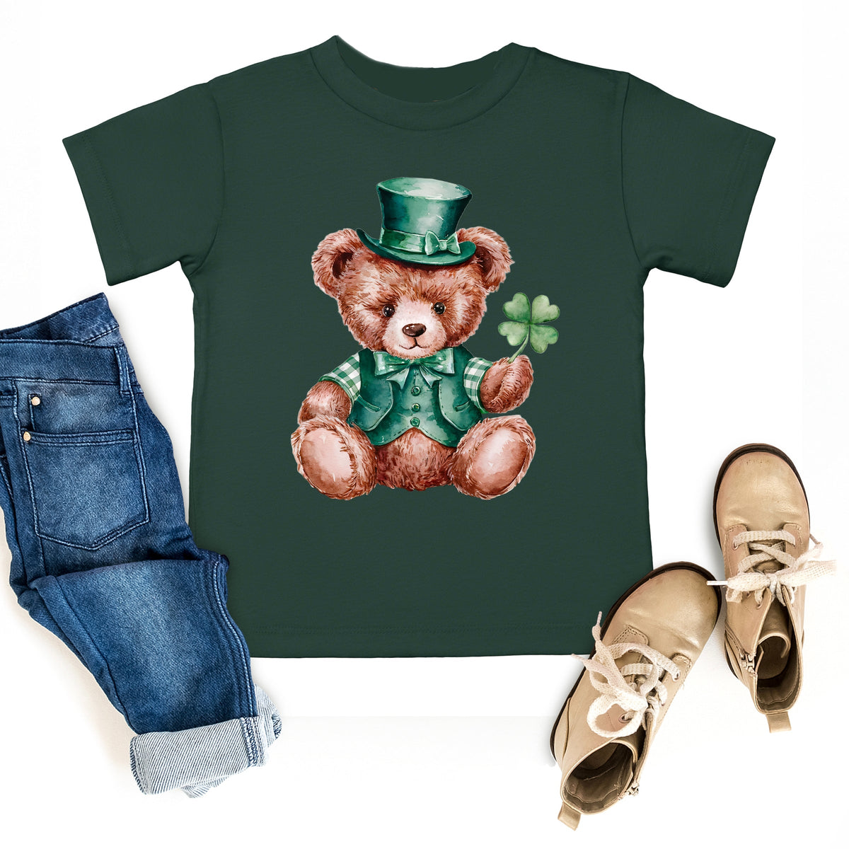 St. Patrick's Bear Clover - Toddler Short Sleeve Graphic T-Shirt