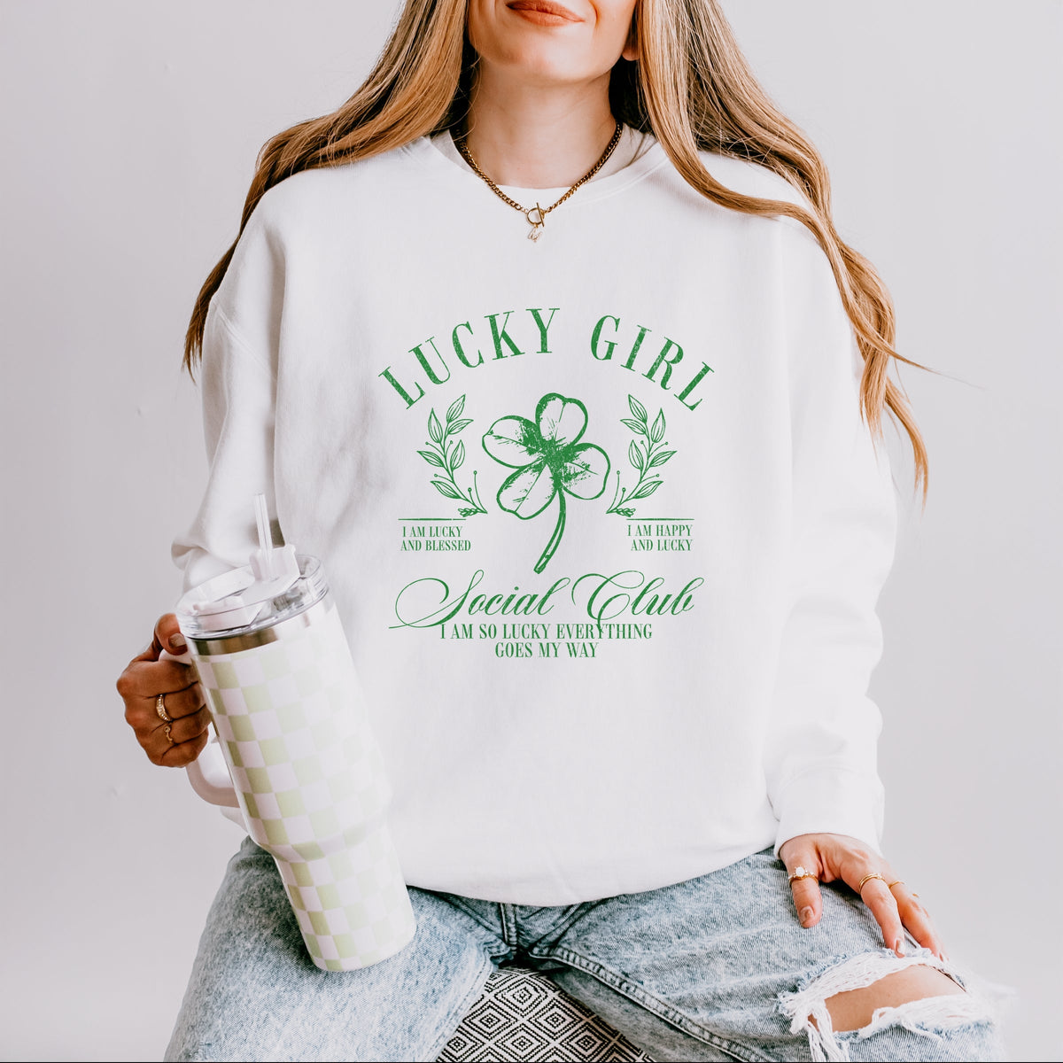 Lucky Girl Social Club Clover - Women's Lightweight Garment Dyed Sweatshirt