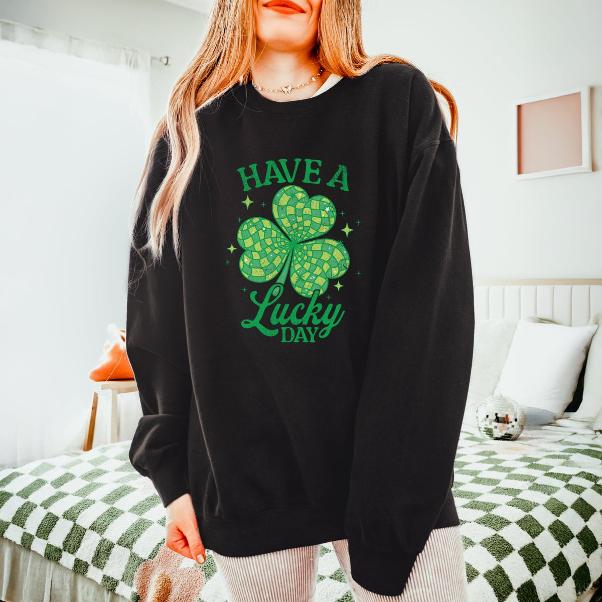 Have A Lucky Day Disco Distressed - Women's Lightweight Garment Dyed Sweatshirt