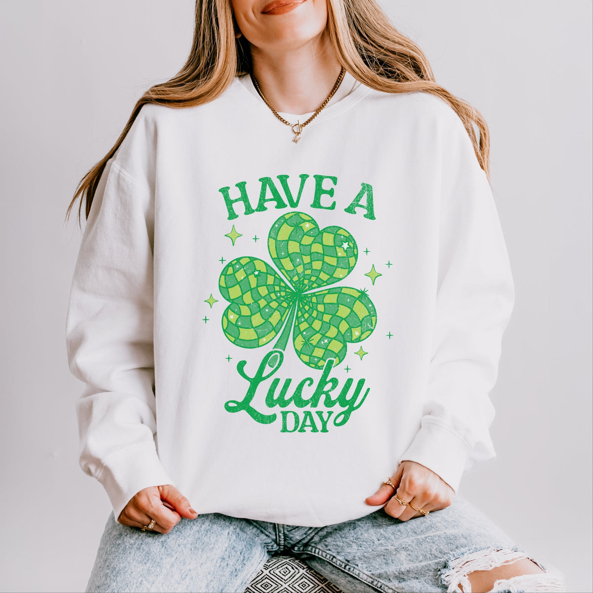 Have A Lucky Day Disco Distressed - Women's Lightweight Garment Dyed Sweatshirt