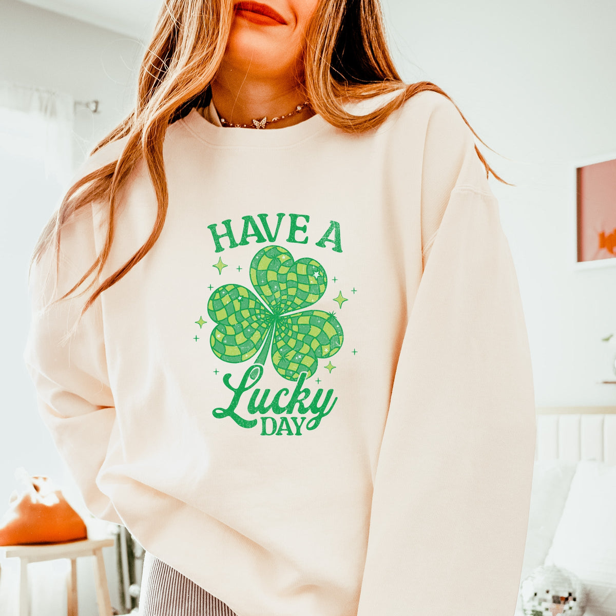 Have A Lucky Day Disco Distressed - Women's Lightweight Garment Dyed Sweatshirt