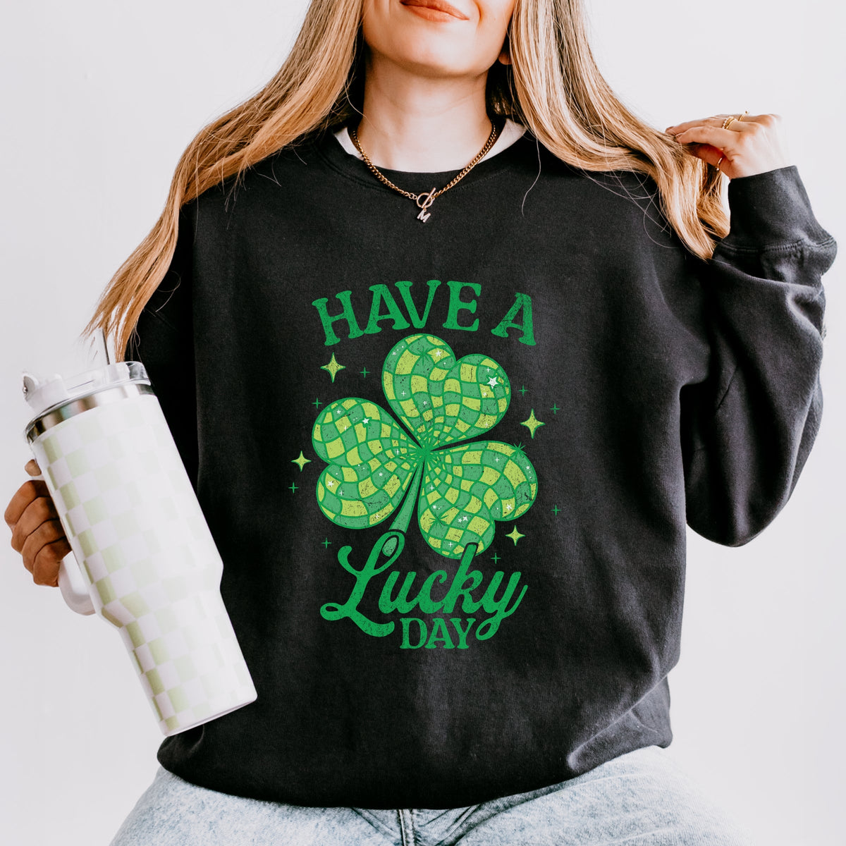Have A Lucky Day Disco Distressed - Women's Lightweight Garment Dyed Sweatshirt