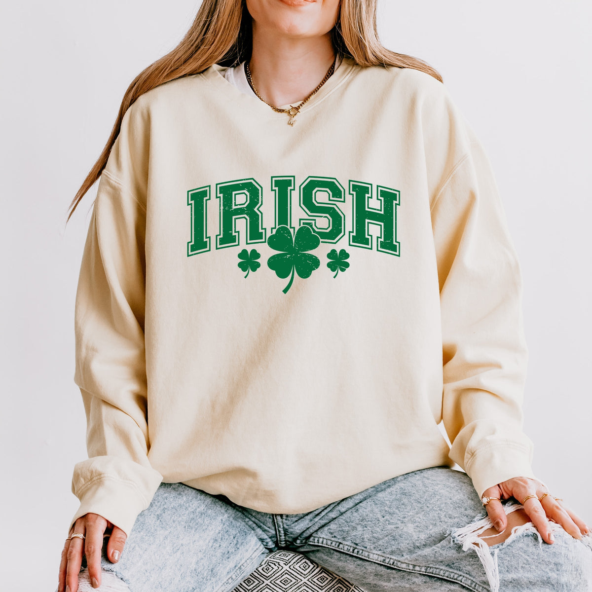 Irish Varsity Outline Arched - Women's Lightweight Garment Dyed Sweatshirt