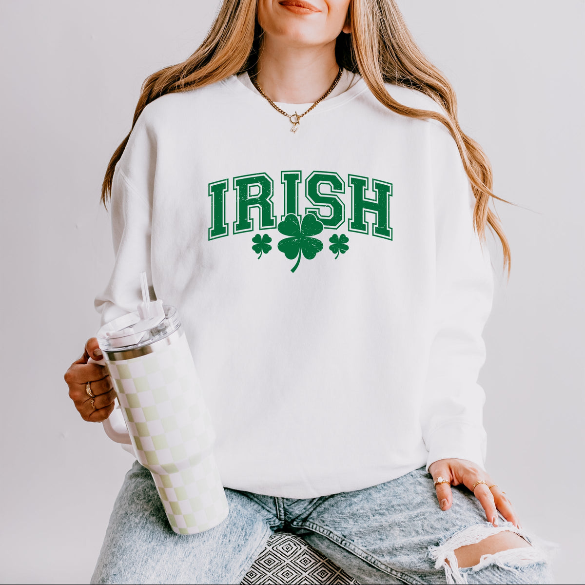 Irish Varsity Outline Arched - Women's Lightweight Garment Dyed Sweatshirt