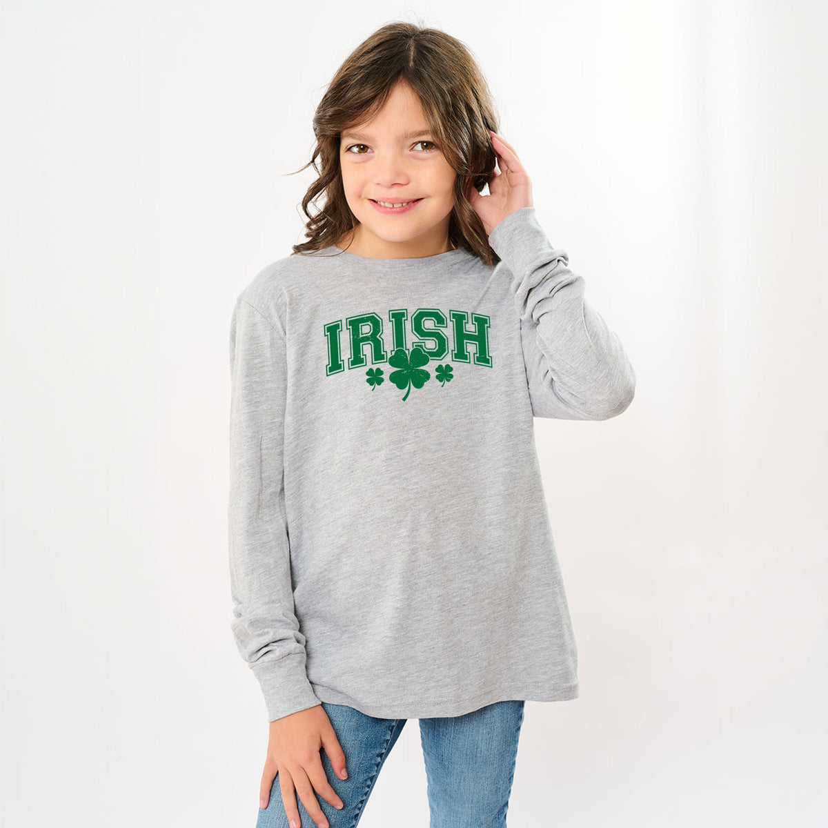 Irish Varsity Outline Arched - Youth Long Sleeve Graphic T-Shirt