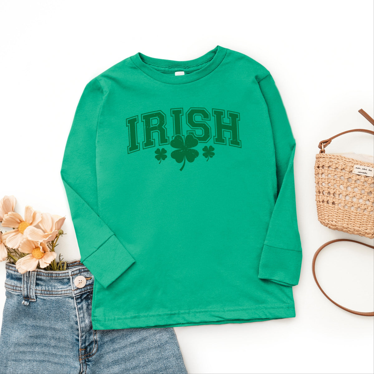 Irish Varsity Outline Arched - Youth Long Sleeve Graphic T-Shirt