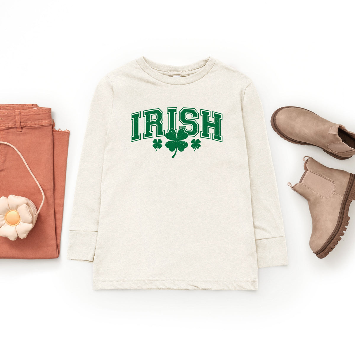Irish Varsity Outline Arched - Youth Long Sleeve Graphic T-Shirt