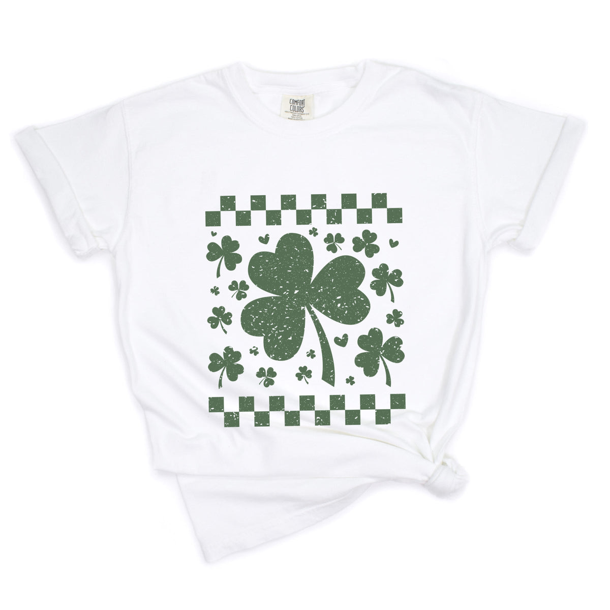 Clovers Checkered Distressed - Women's Garment Dyed Graphic T-Shirt