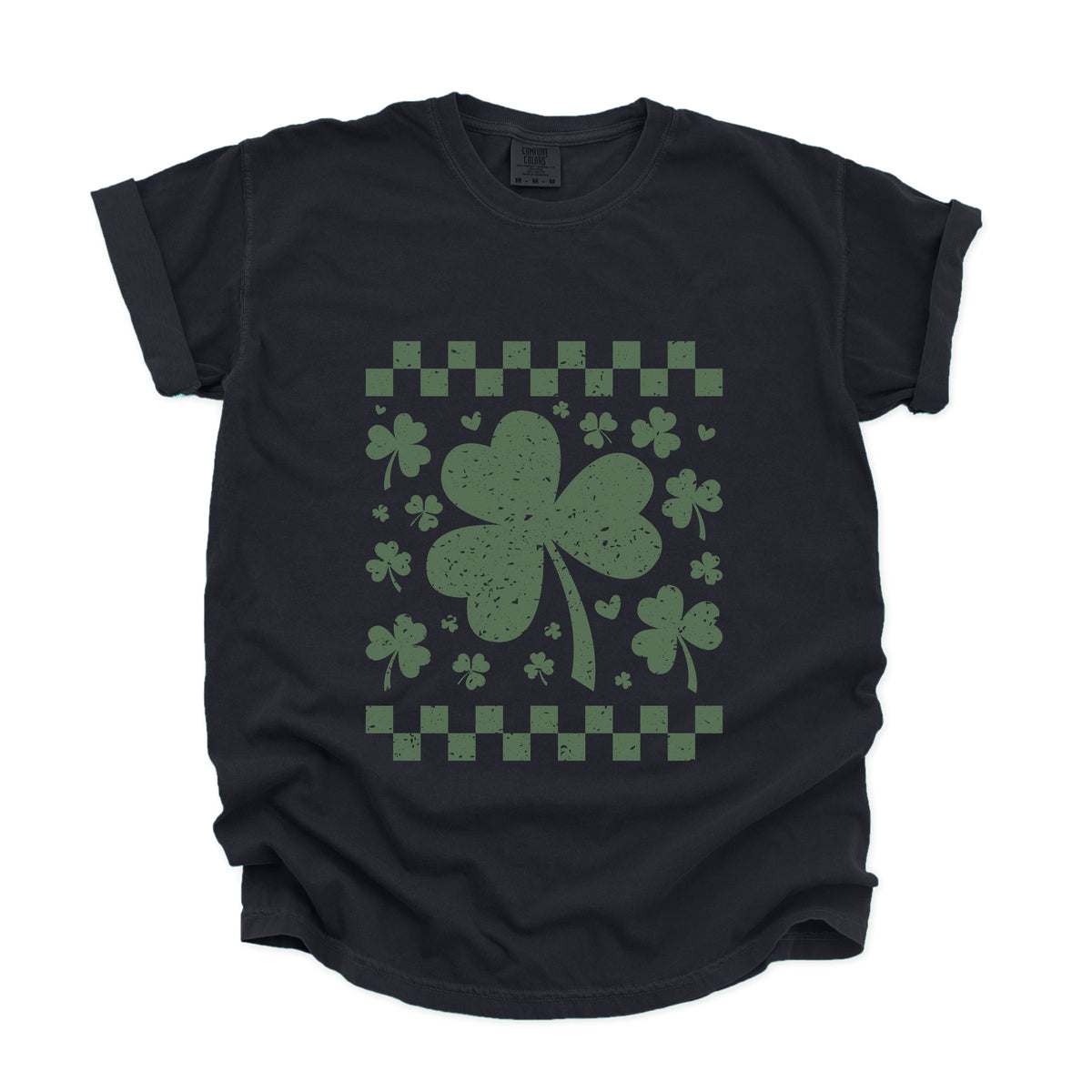Clovers Checkered Distressed - Women's Garment Dyed Graphic T-Shirt
