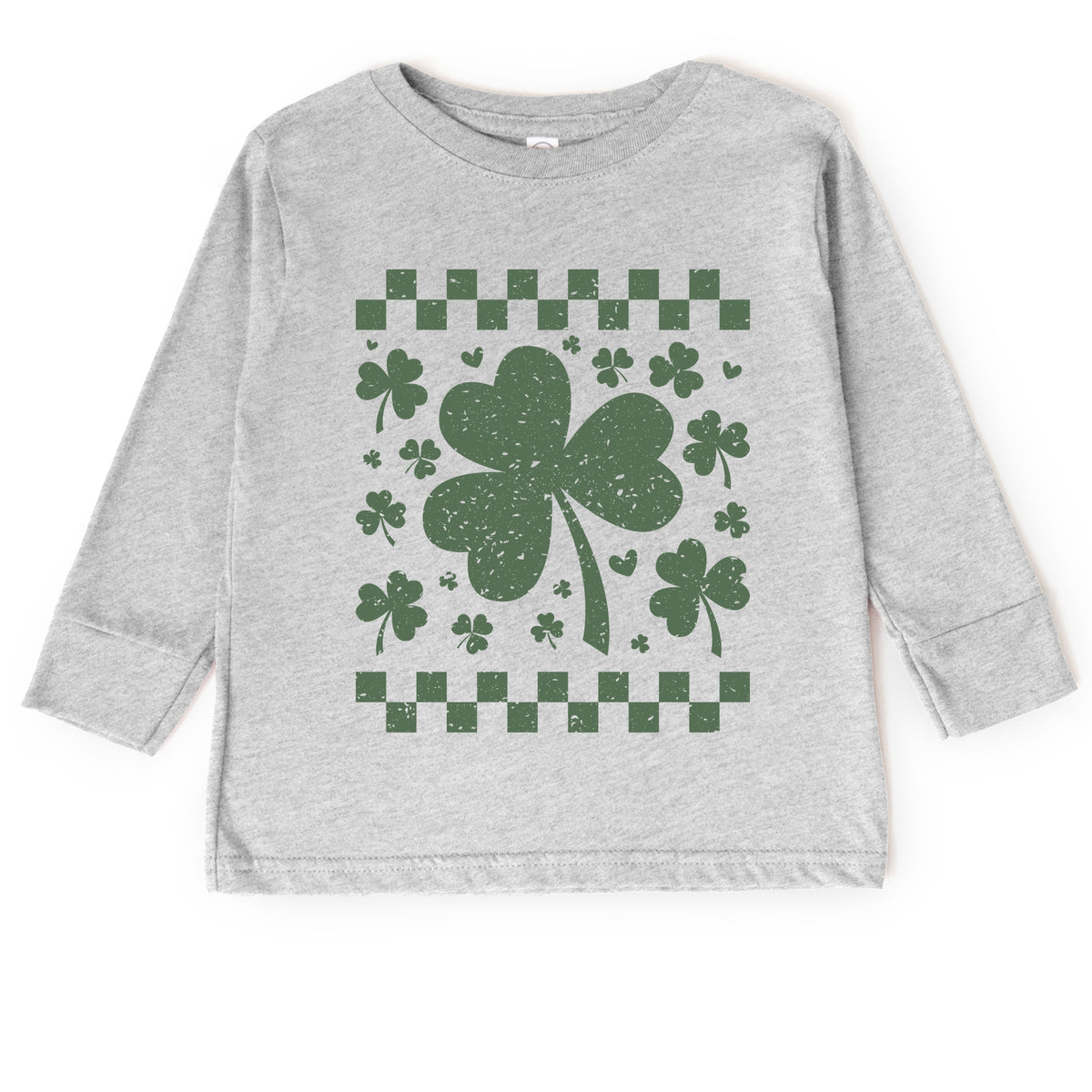 Clovers Checkered Distressed - Toddler Long Sleeve Graphic Tee