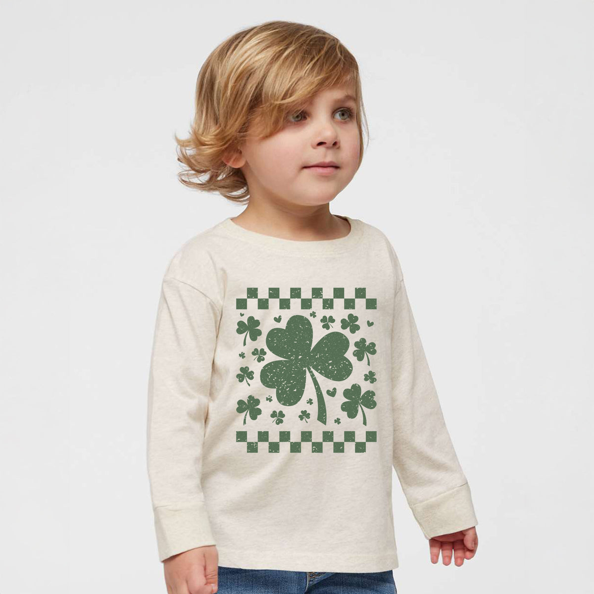 Clovers Checkered Distressed - Toddler Long Sleeve Graphic Tee