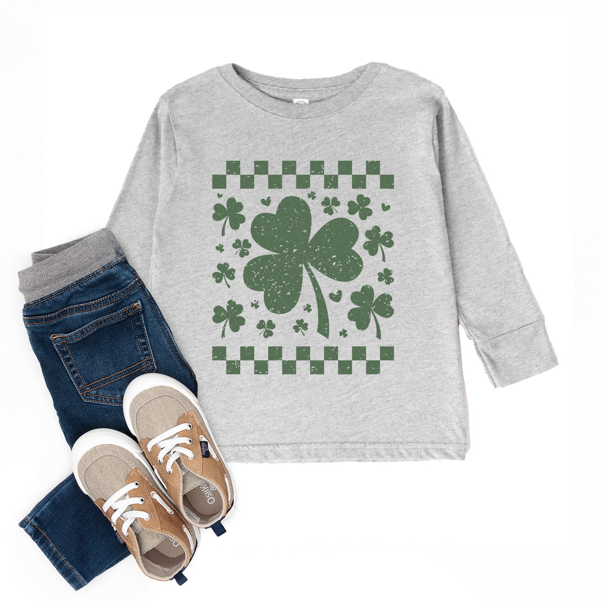 Clovers Checkered Distressed - Toddler Long Sleeve Graphic Tee