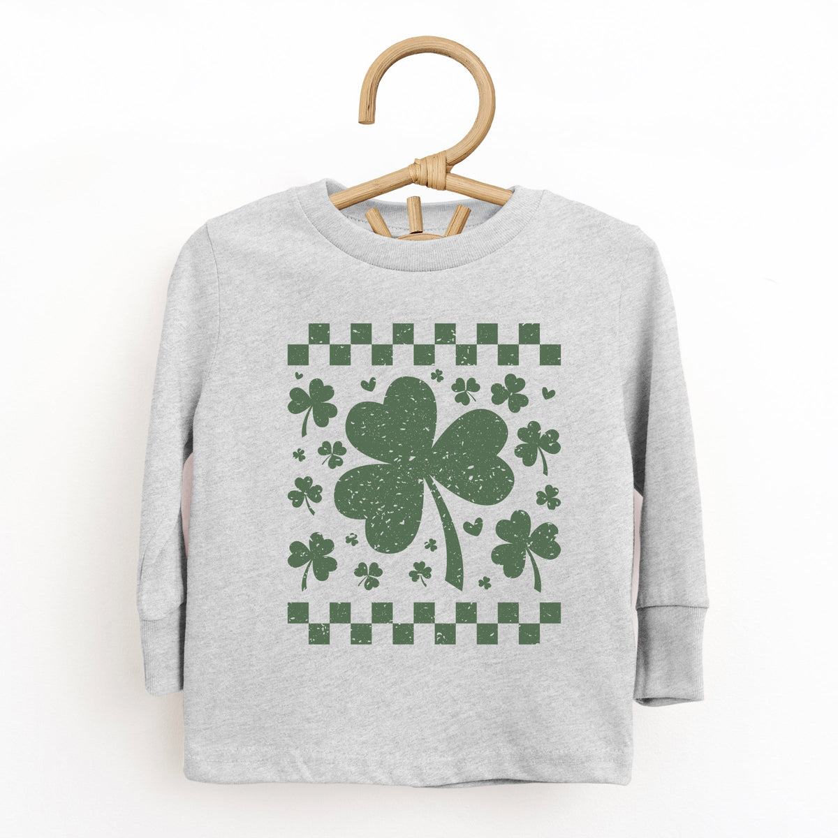 Clovers Checkered Distressed - Toddler Long Sleeve Graphic Tee