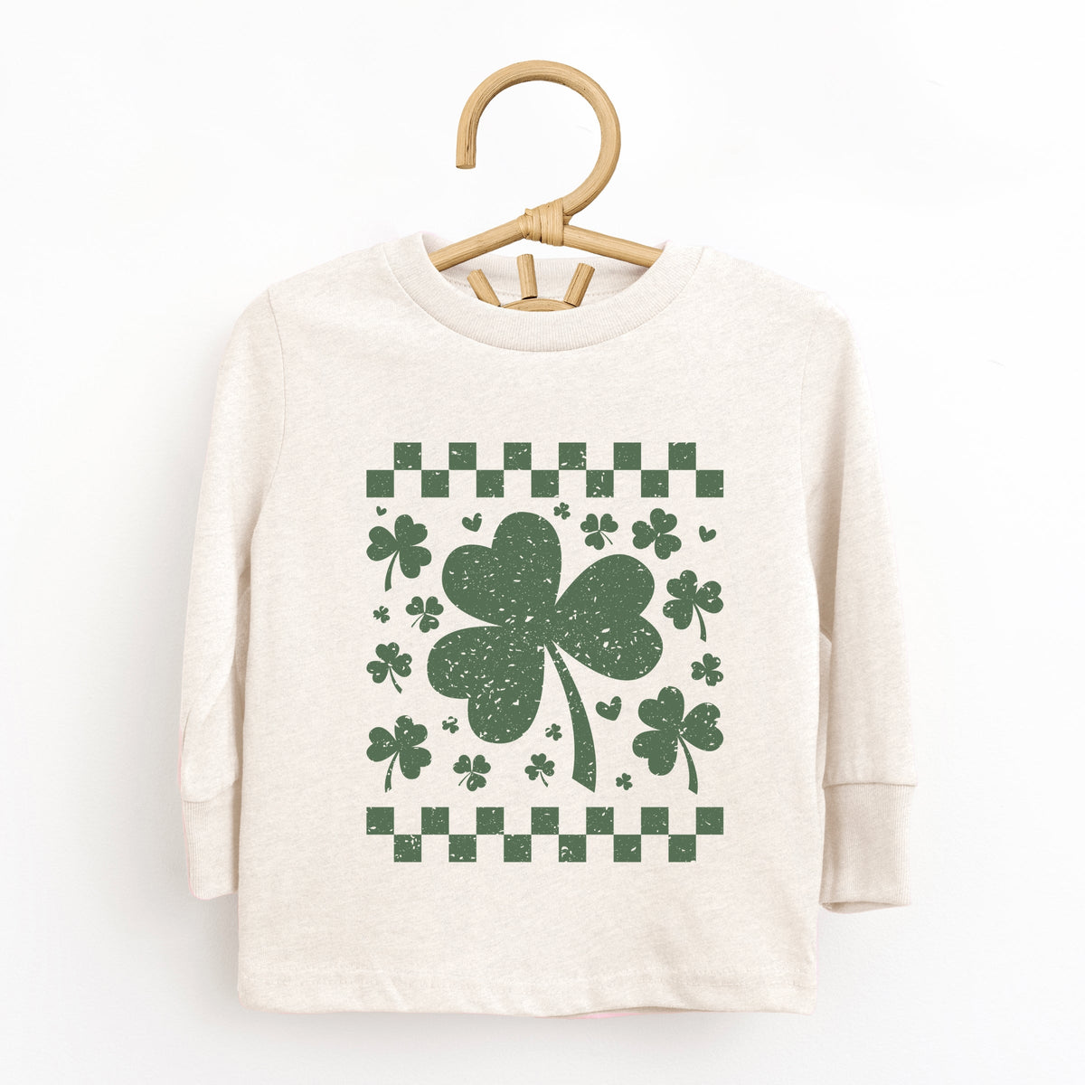 Clovers Checkered Distressed - Toddler Long Sleeve Graphic Tee