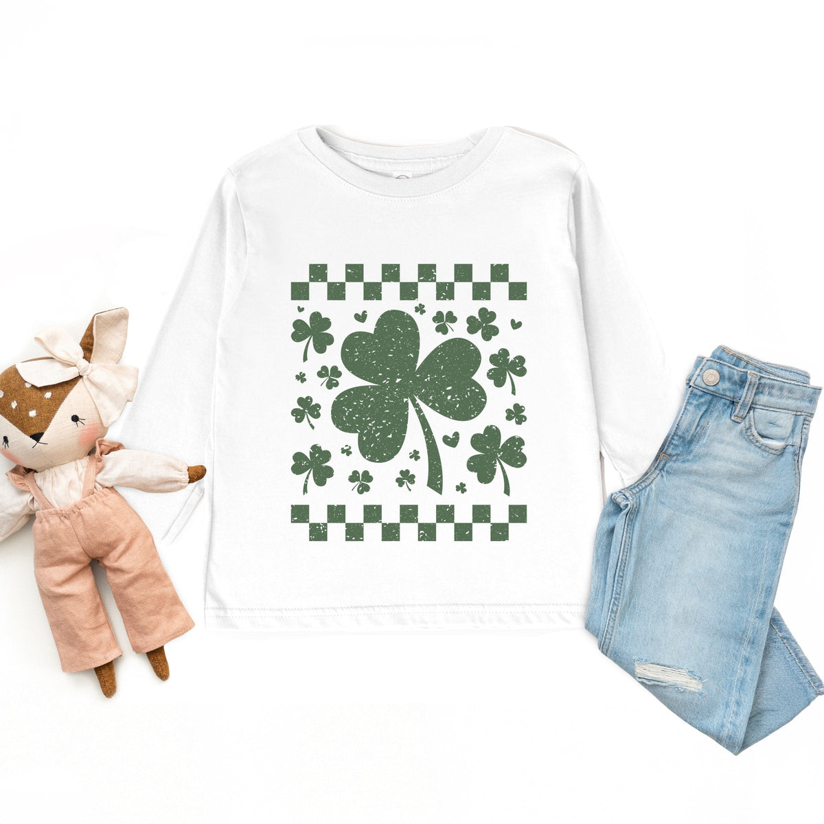 Clovers Checkered Distressed - Toddler Long Sleeve Graphic Tee
