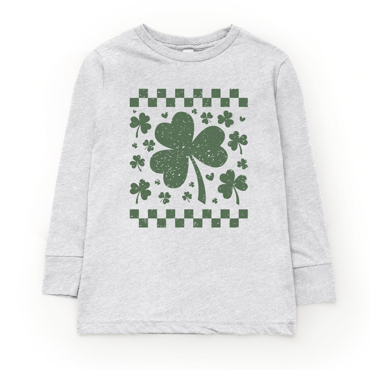 Clovers Checkered Distressed - Youth Long Sleeve Graphic T-Shirt