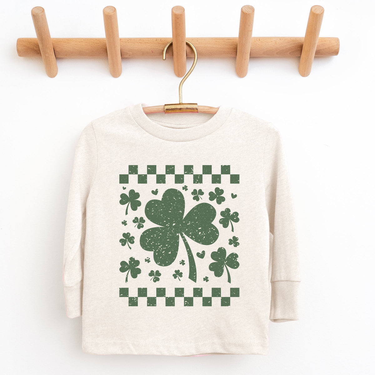 Clovers Checkered Distressed - Youth Long Sleeve Graphic T-Shirt