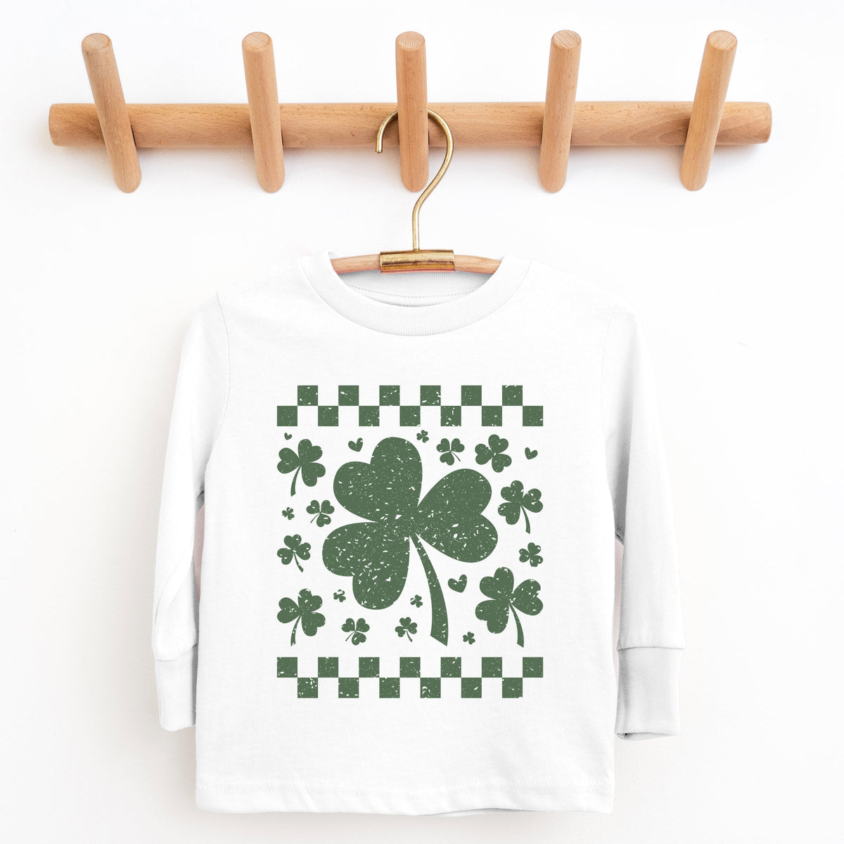 Clovers Checkered Distressed - Youth Long Sleeve Graphic T-Shirt
