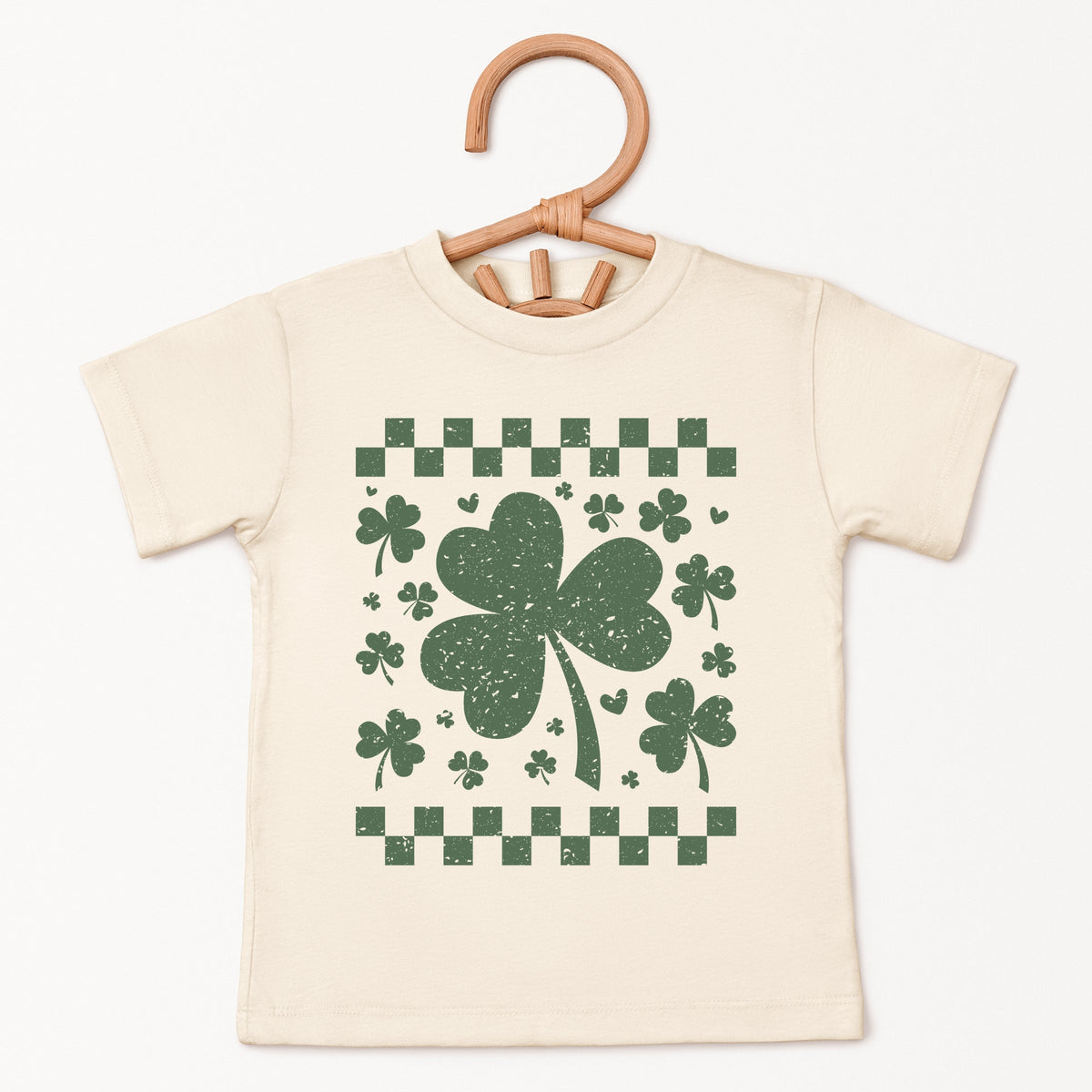 Clovers Checkered Distressed - Toddler Short Sleeve Graphic T-Shirt