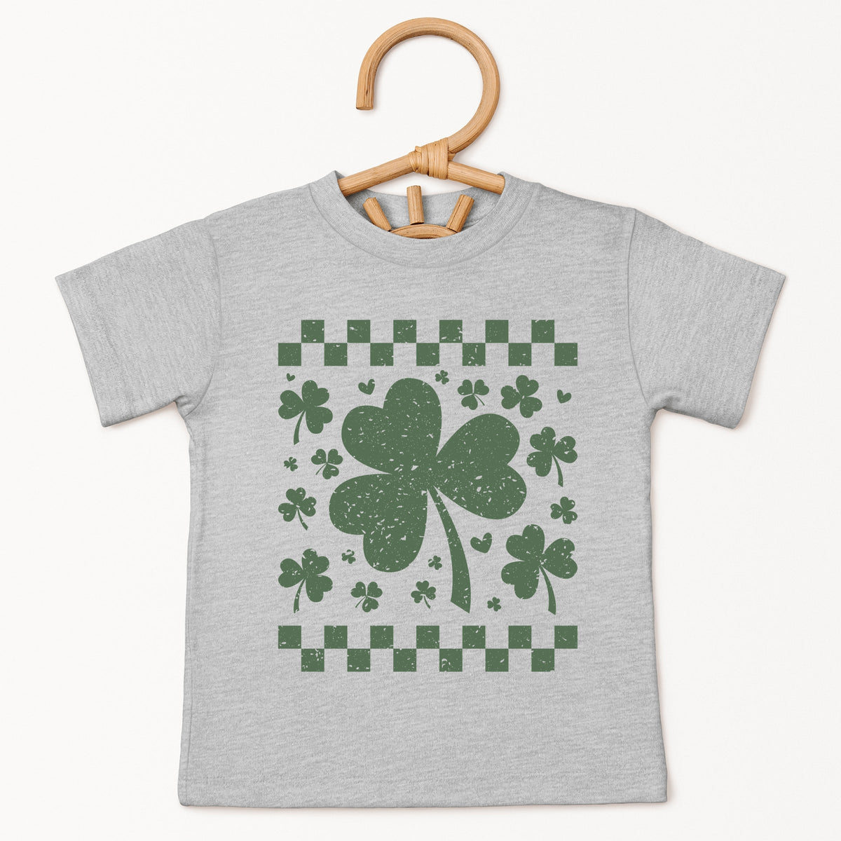 Clovers Checkered Distressed - Toddler Short Sleeve Graphic T-Shirt