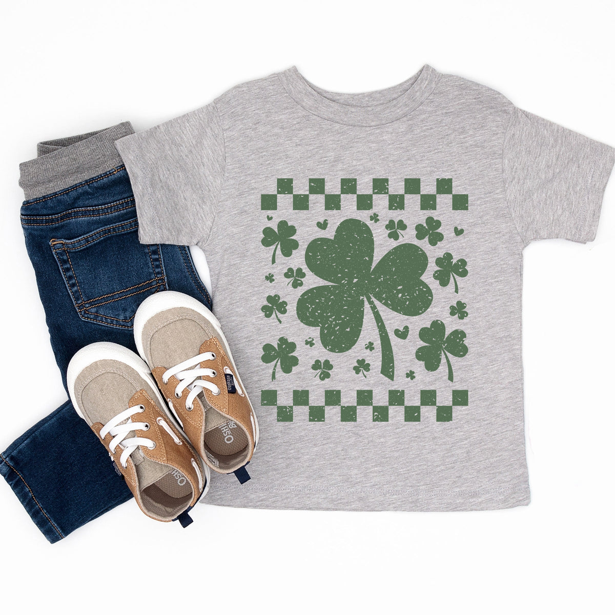 Clovers Checkered Distressed - Toddler Short Sleeve Graphic T-Shirt