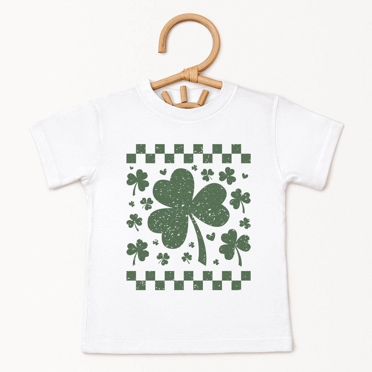 Clovers Checkered Distressed - Toddler Short Sleeve Graphic T-Shirt