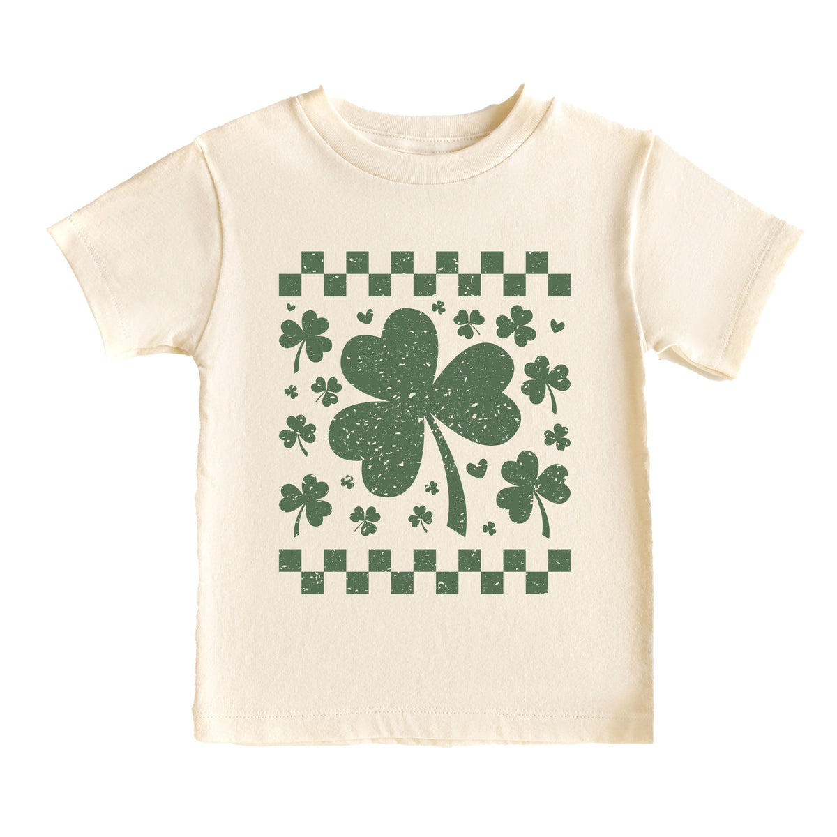 Clovers Checkered Distressed - Toddler Short Sleeve Graphic T-Shirt