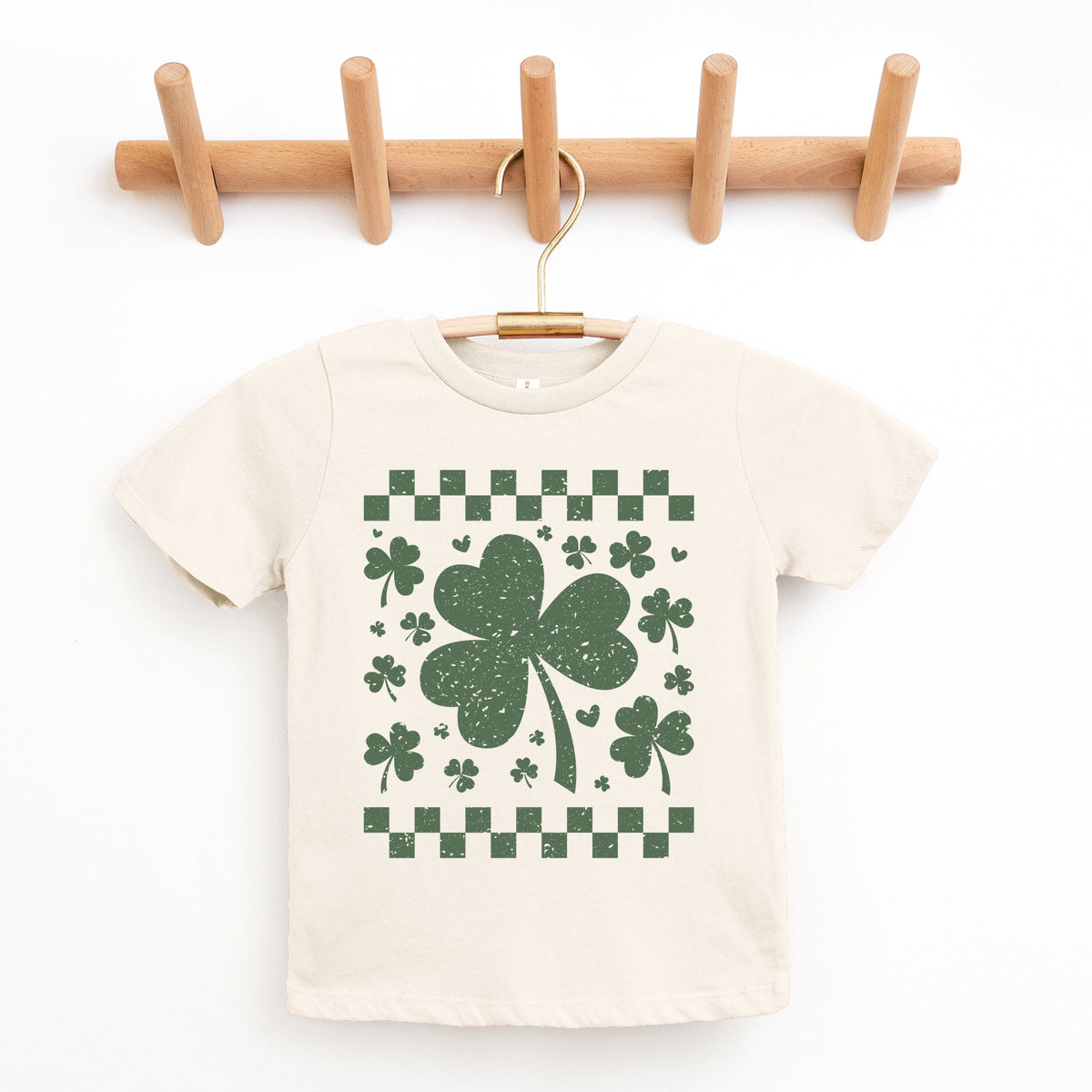 Clovers Checkered Distressed - Youth Short Sleeve Graphic T-Shirt