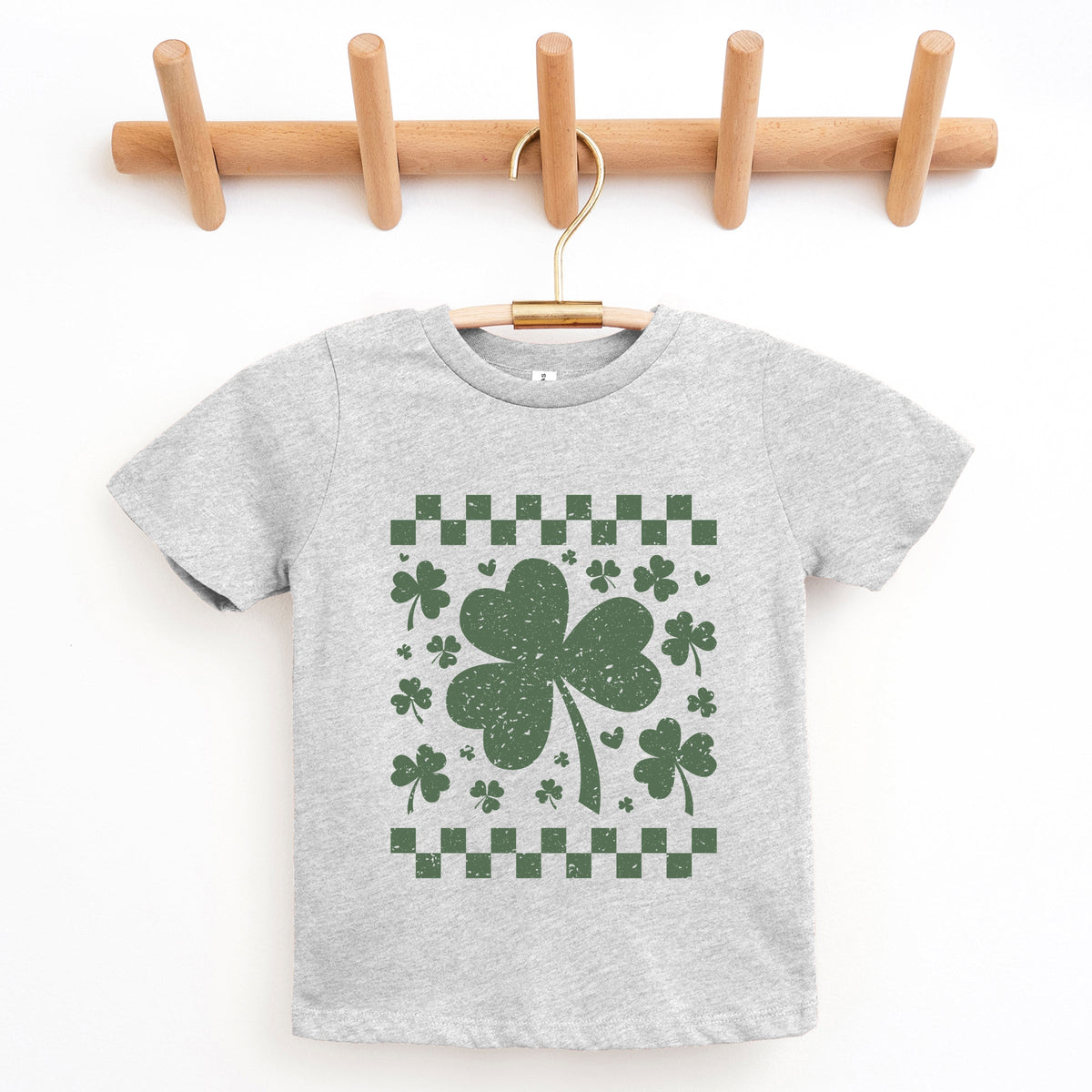 Clovers Checkered Distressed - Youth Short Sleeve Graphic T-Shirt
