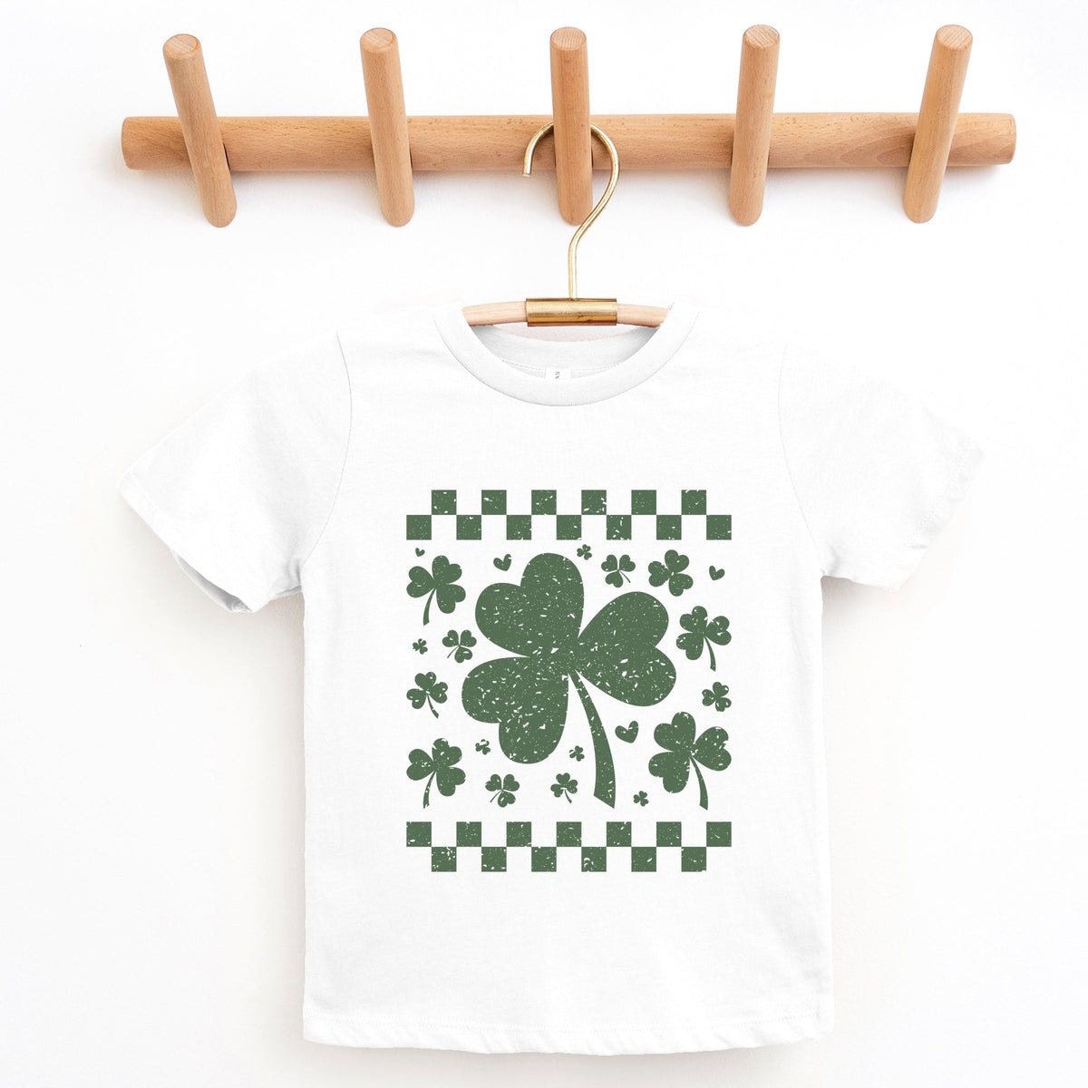 Clovers Checkered Distressed - Youth Short Sleeve Graphic T-Shirt