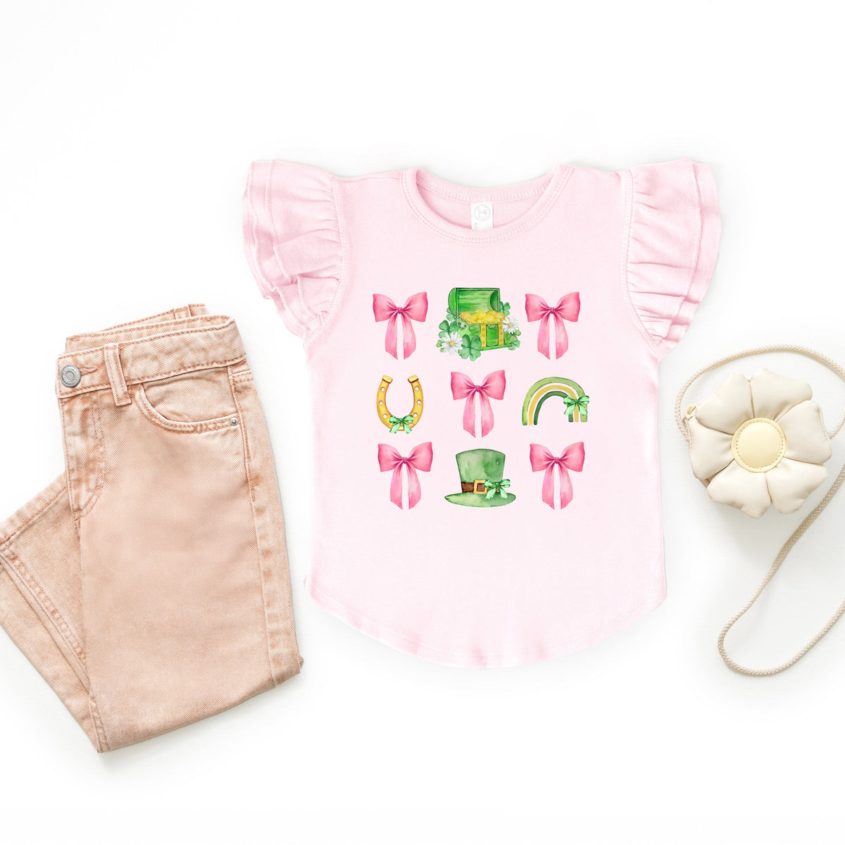 Leprechaun Chart Coquette - Flutter Sleeve Graphic T-Shirt