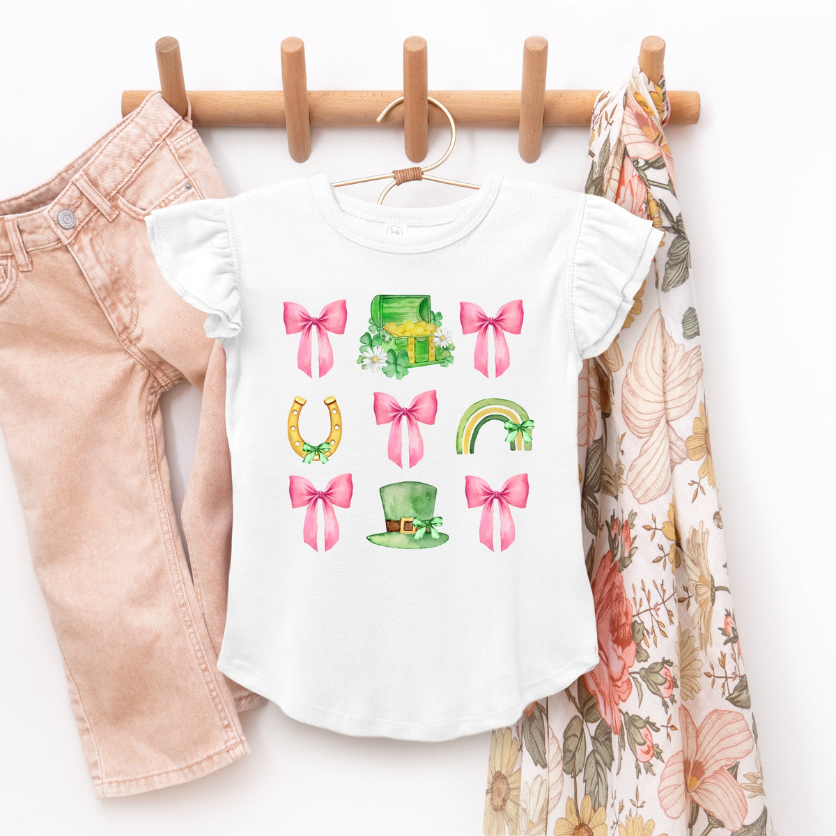 Leprechaun Chart Coquette - Flutter Sleeve Graphic T-Shirt