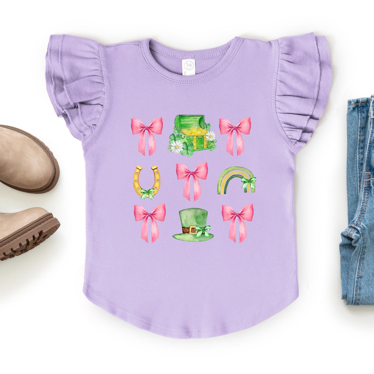 Leprechaun Chart Coquette - Flutter Sleeve Graphic T-Shirt