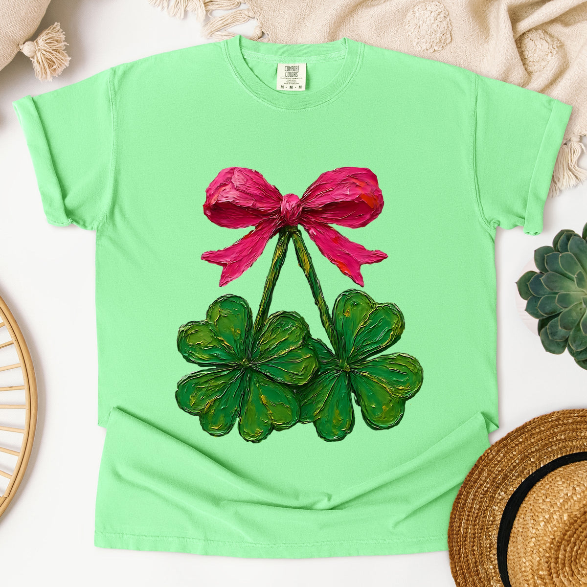 Clover Cherries Paint - Women's Garment Dyed Graphic T-Shirt