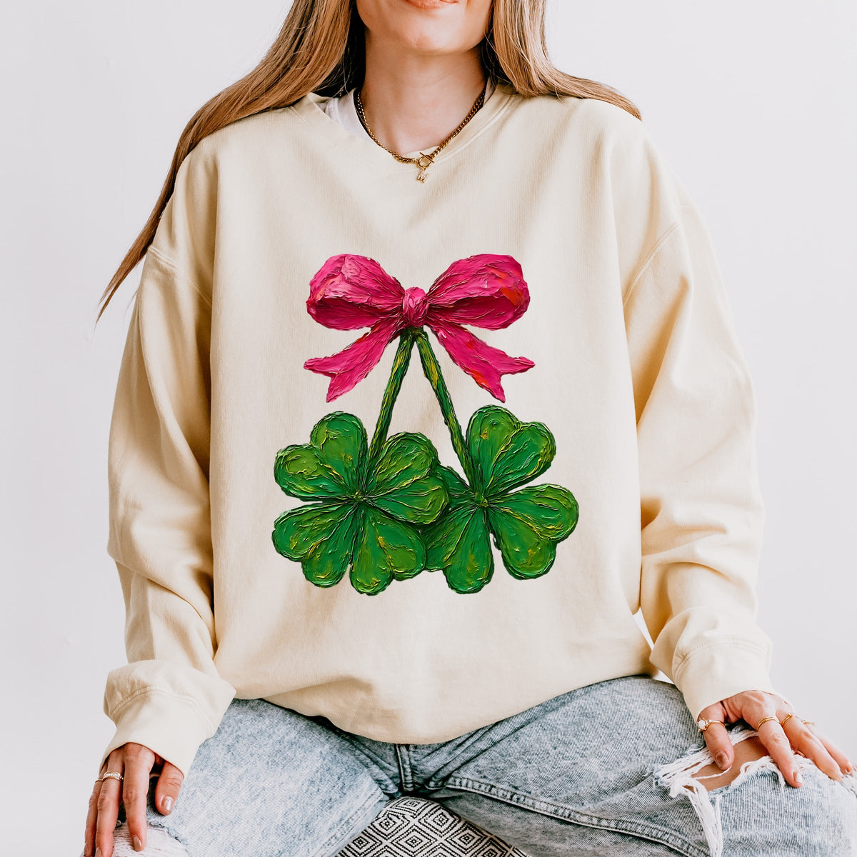 Clover Cherries Paint - Women's Lightweight Garment Dyed Sweatshirt