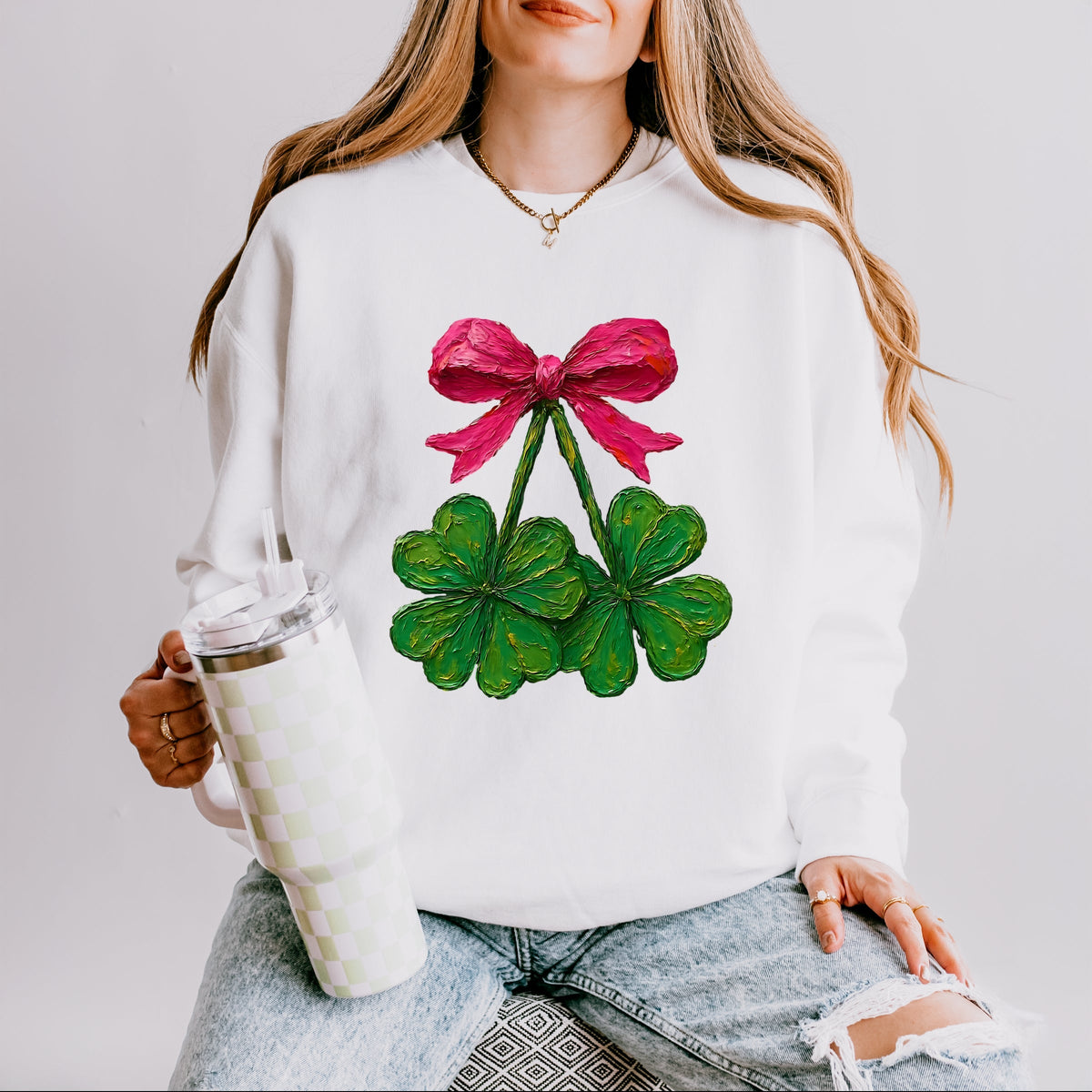 Clover Cherries Paint - Women's Lightweight Garment Dyed Sweatshirt