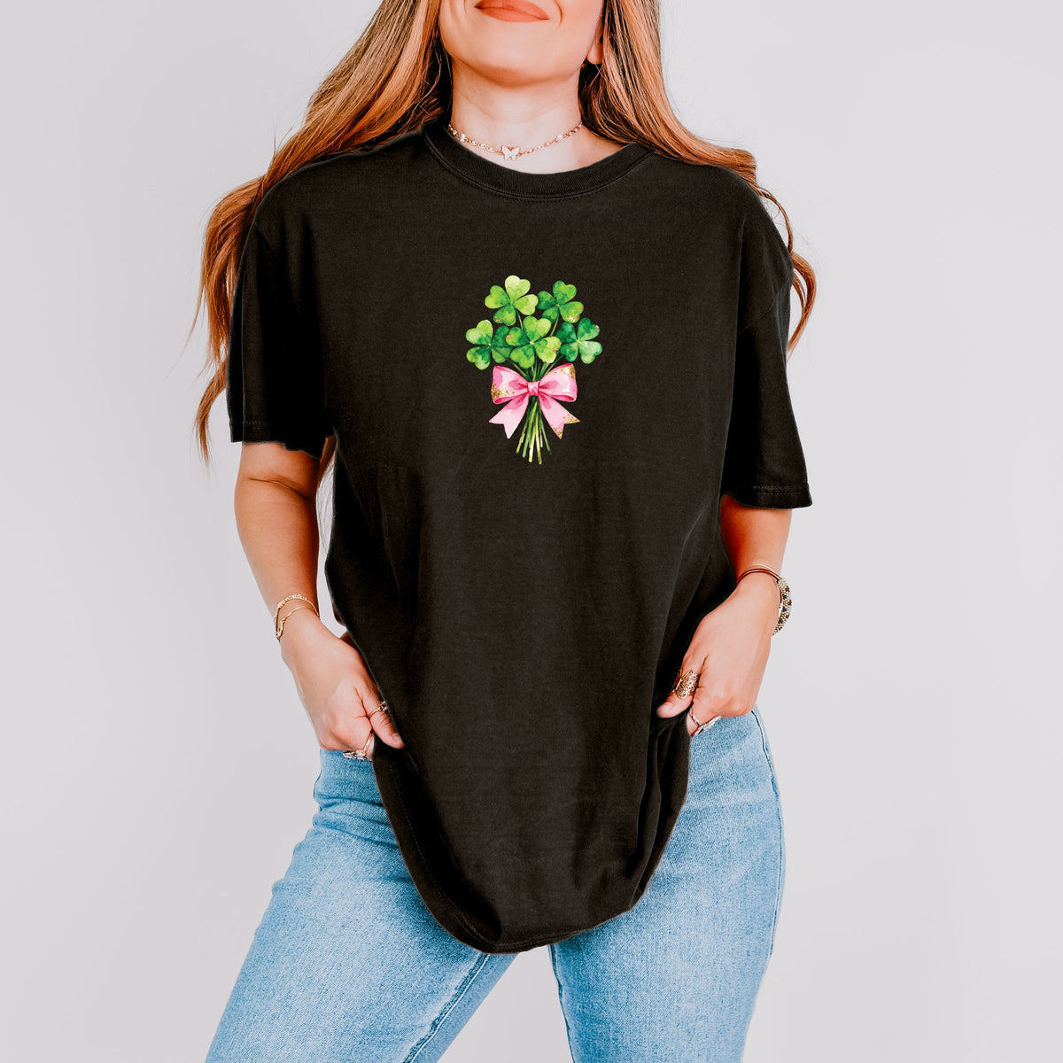 Clover Watercolor Bouquet - Women's Garment Dyed Graphic T-Shirt