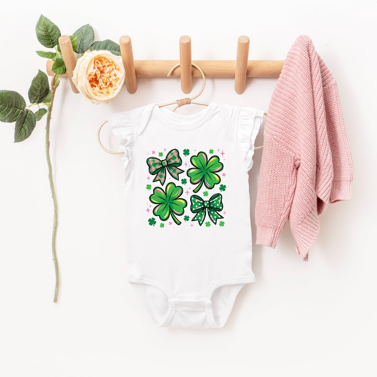 Clover Stars Coquette - Baby Flutter Sleeve Bodysuit