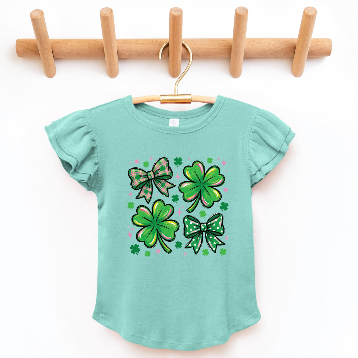Clover Stars Coquette - Flutter Sleeve Graphic T-Shirt