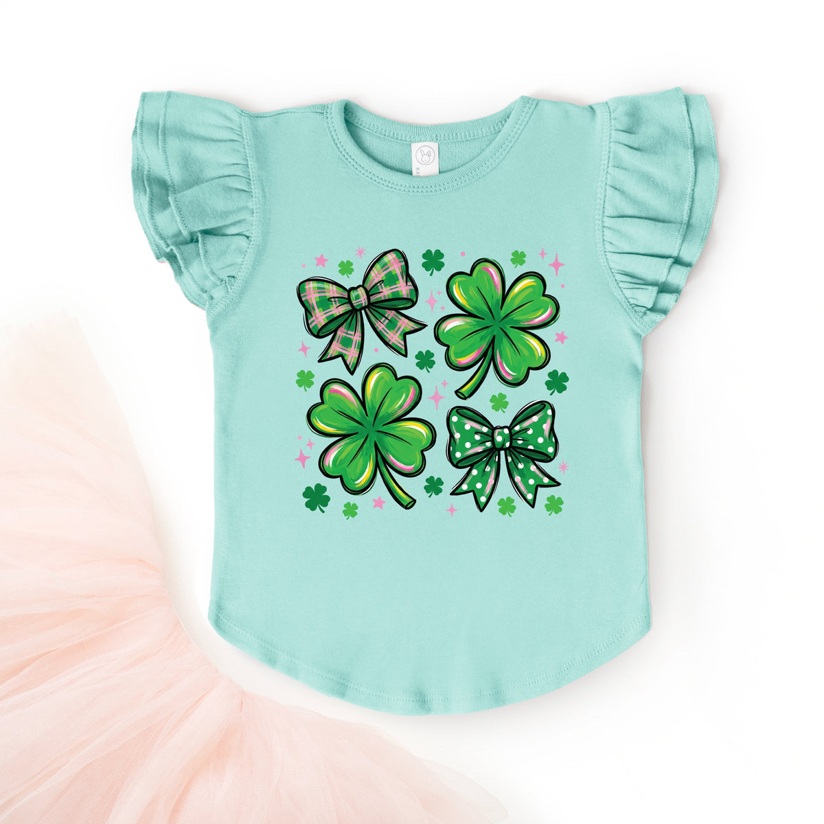 Clover Stars Coquette - Flutter Sleeve Graphic T-Shirt