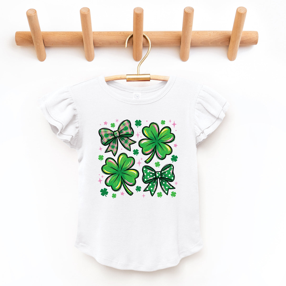 Clover Stars Coquette - Flutter Sleeve Graphic T-Shirt