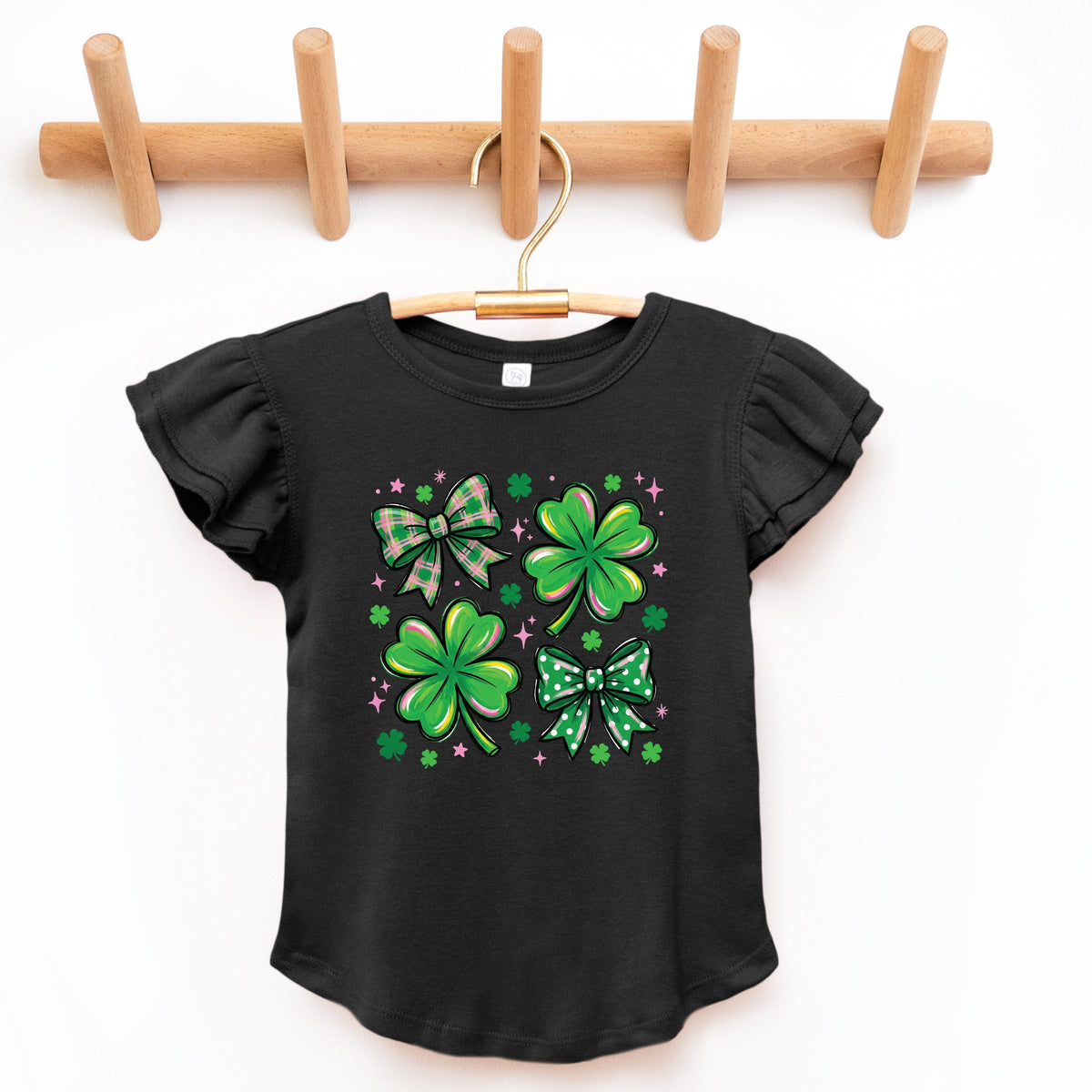 Clover Stars Coquette - Flutter Sleeve Graphic T-Shirt