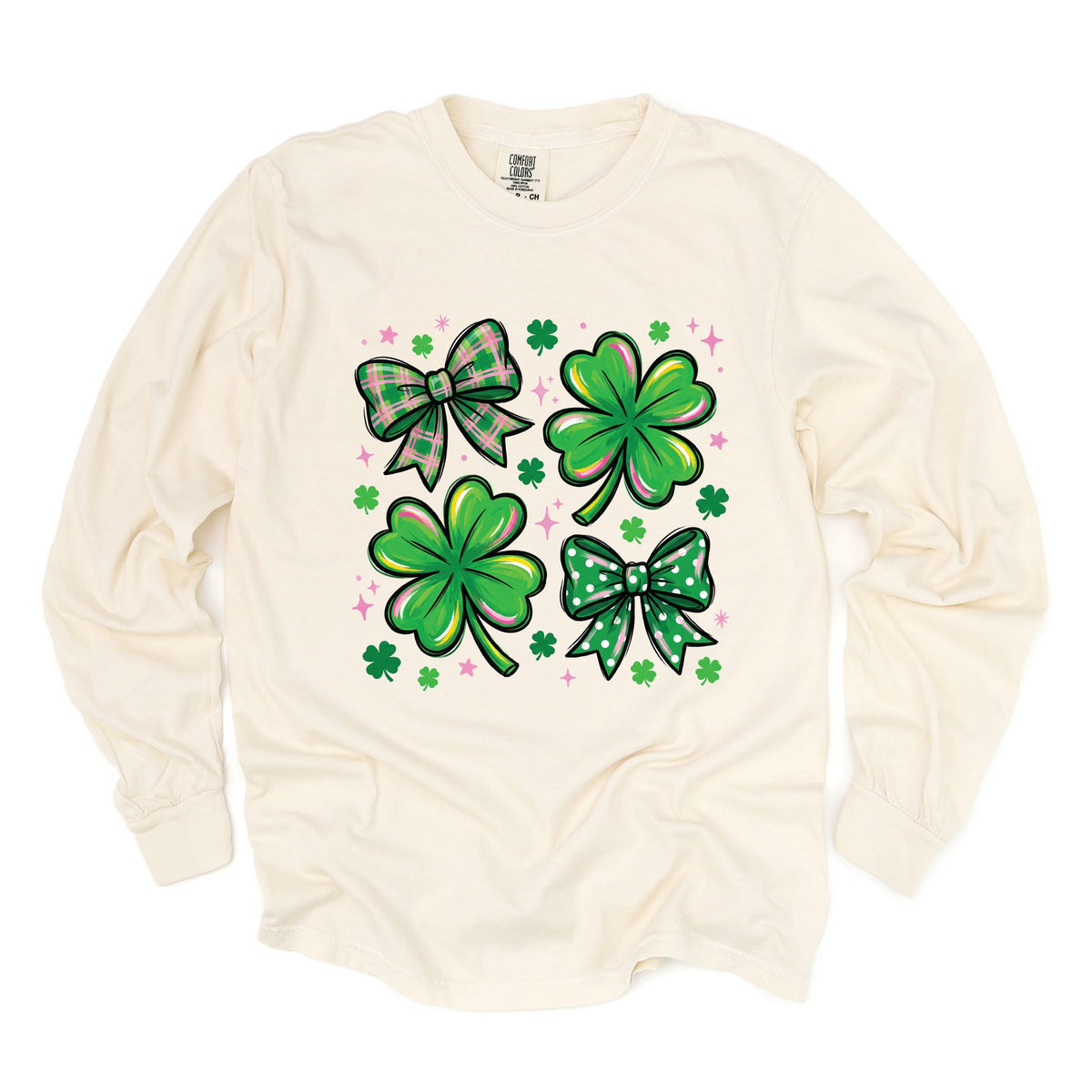 Clover Stars Coquette - Women's Garment Dyed Long Sleeve Graphic T-Shirt