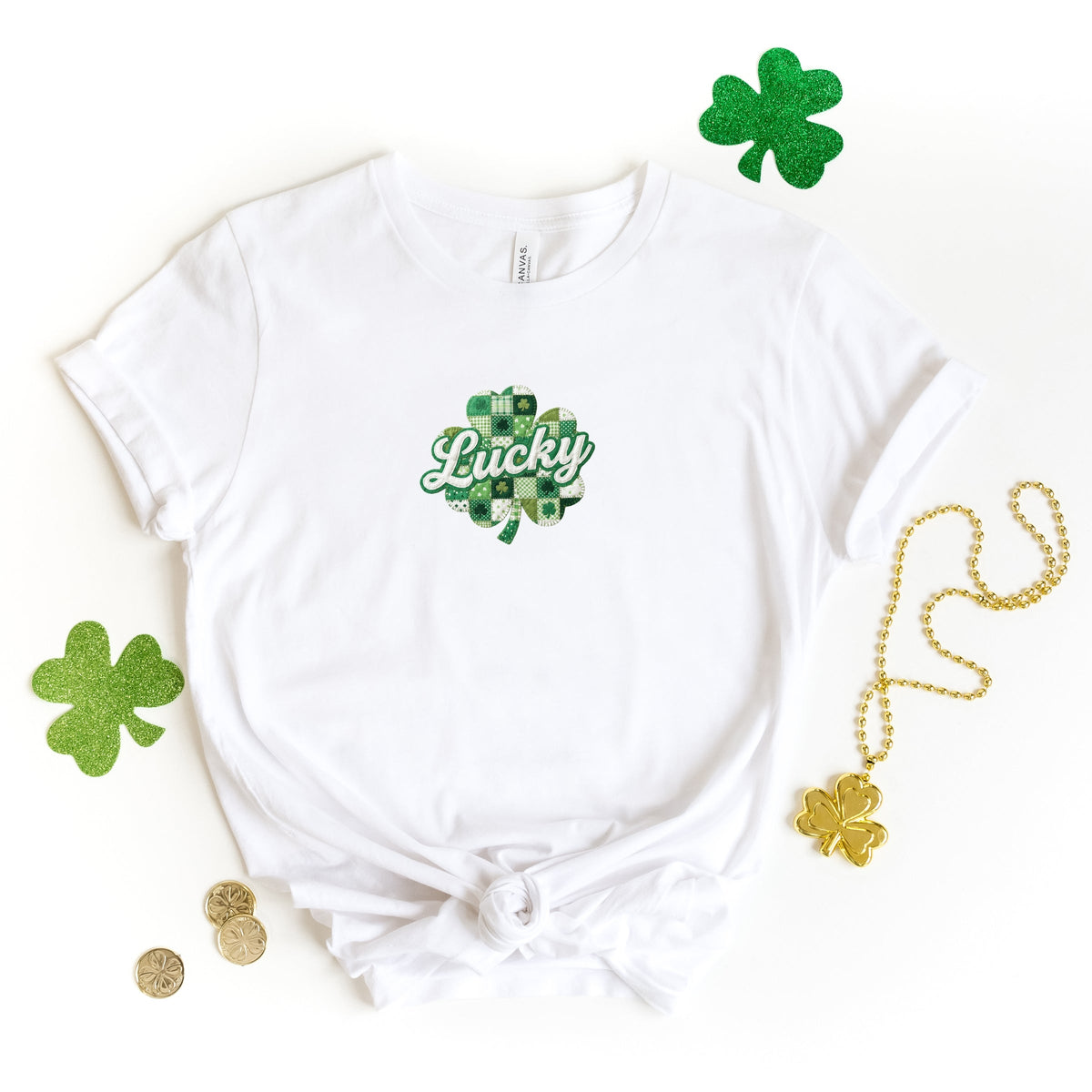 Lucky Clover Patchwork Print - Women's Short Sleeve Graphic T-Shirt