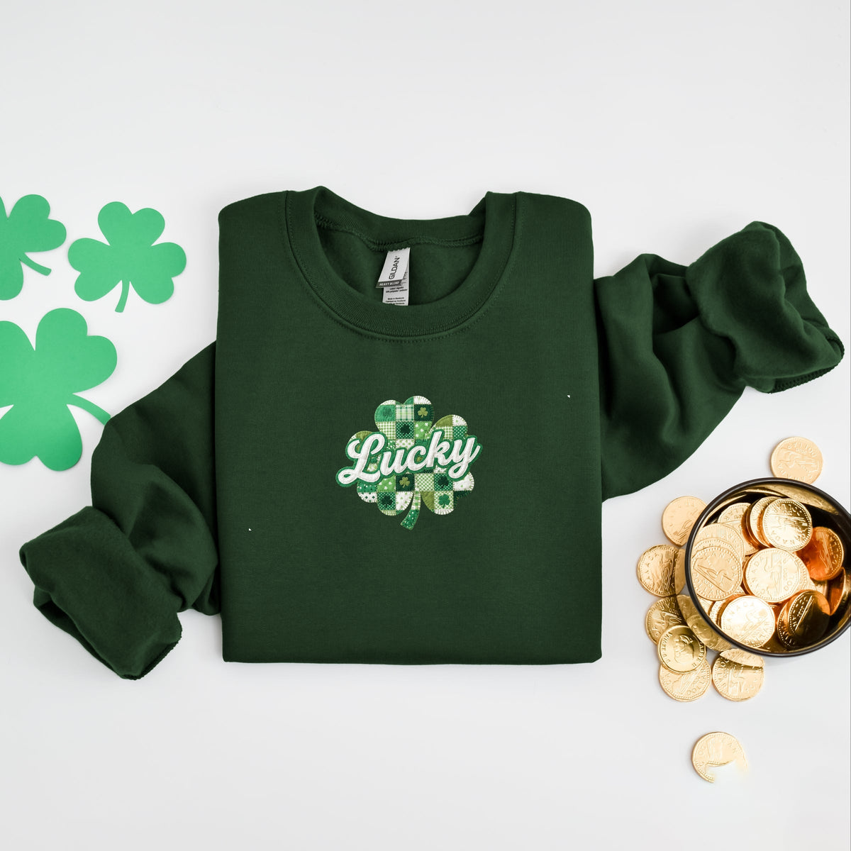 Lucky Clover Patchwork Print -  Women's Graphic Sweatshirt