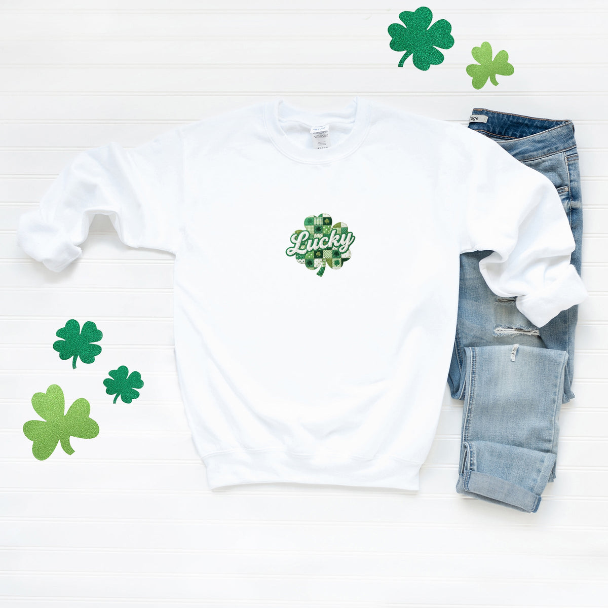 Lucky Clover Patchwork Print -  Women's Graphic Sweatshirt