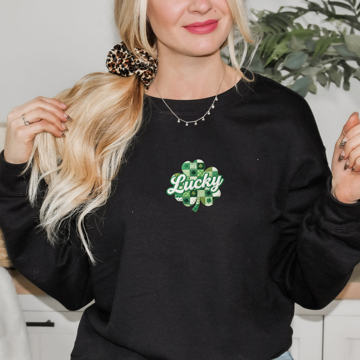 Lucky Clover Patchwork Print -  Women's Graphic Sweatshirt