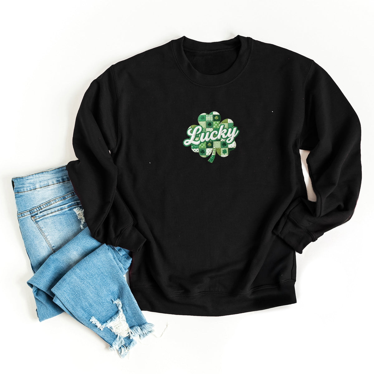 Lucky Clover Patchwork Print -  Women's Graphic Sweatshirt