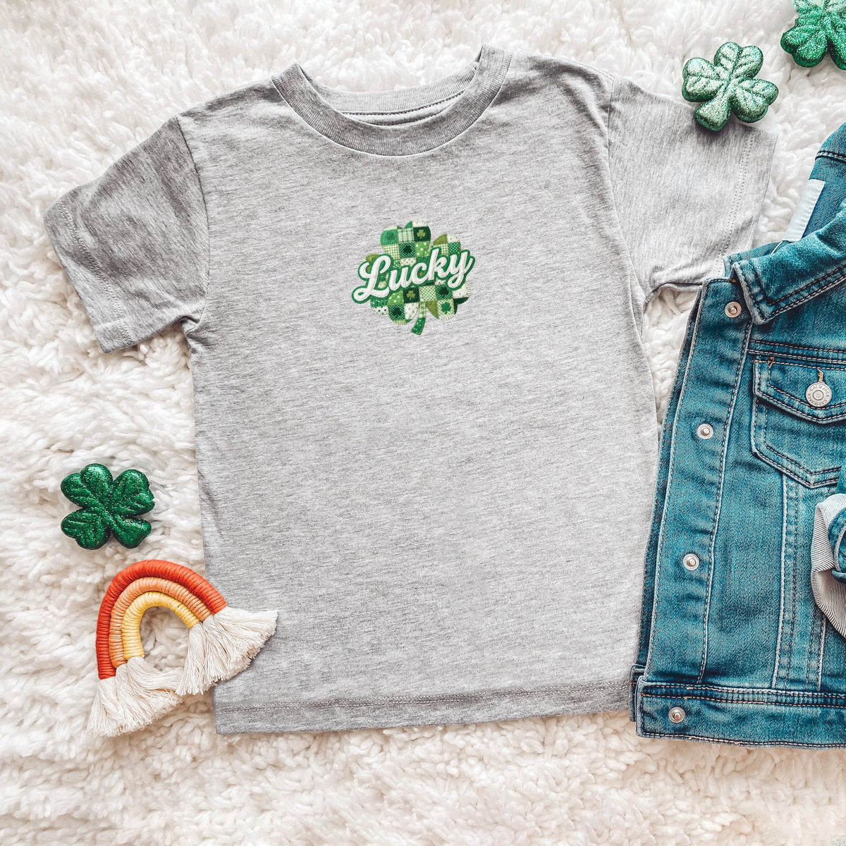 Lucky Clover Patchwork Print - Toddler Short Sleeve Graphic T-Shirt